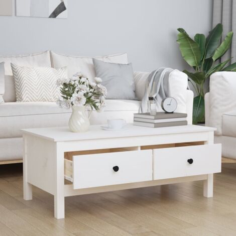 Coffee Table，Center table，Low table White 100x50x40 cm Solid Wood Pine VSVS20399
