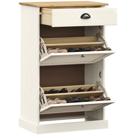 Shoe Cabinet，Shoe Rack VIGO 60x35x96 cm White Solid Wood Pine - Main Image