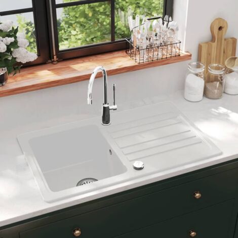 Granite Kitchen Sink，Wash Basin Single Basin with Drainer Reversible Cream White VSVS885284