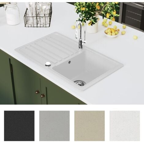 Granite Kitchen Sink，Wash Basin Single Basin with Drainer Reversible Cream White VSVS885284