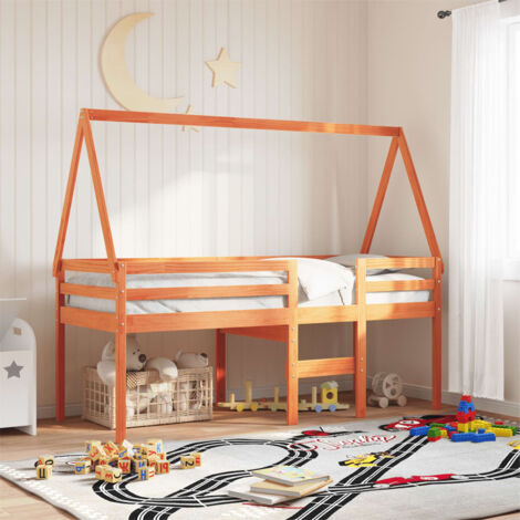Single Bed，Adult bed，High Sleeper Bed without Mattress Wax Brown 90x190 cm Single Solid Wood Pine VSVS692319