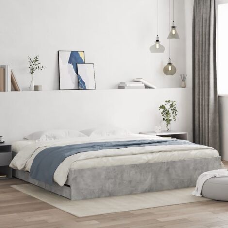 Double bed，Adult bed，Bed Frame with Drawers without Mattress Concrete Grey 200x200 cm VSVS389424