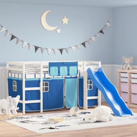 Single Bed，Children's bed，Kids' Loft Bed with Curtains without Mattress Blue 80x200 cm VSVS520946
