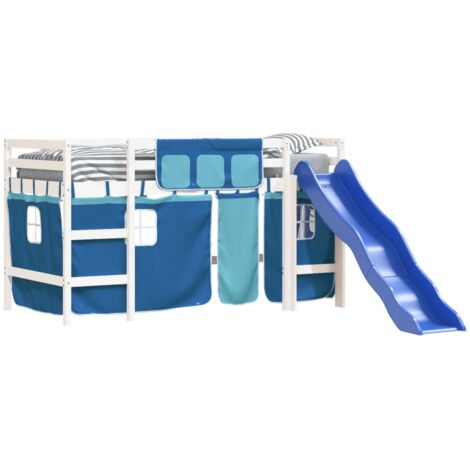 Single Bed，Children's bed，Kids' Loft Bed with Curtains without Mattress Blue 80x200 cm VSVS520946