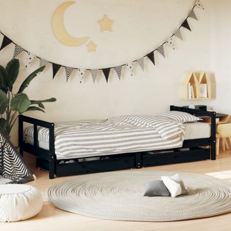 Single Bed，Children's bed，Kids Bed Frame with Drawers Black 80x200 cm ...