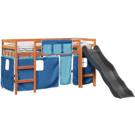 Single Bed，Children's bed，Kids' Loft Bed with Curtains Blue 90x190 cm Solid Wood Pine VSVS750377