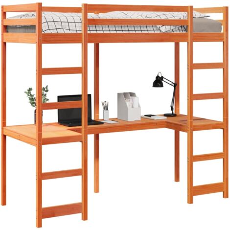 Single Bed，Adult bed，Loft Bed Frame without Mattress Wax Brown 80x200 cm Solid Wood Pine VSVS318085