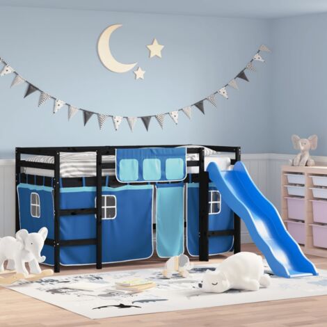 Single Bed，Children's bed，Kids' Loft Bed with Curtains without Mattress Blue 90x190 cm Single VSVS130132