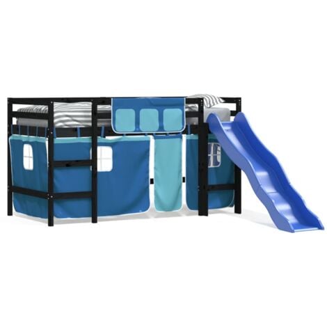 Single Bed，Children's bed，Kids' Loft Bed with Curtains without Mattress Blue 90x190 cm Single VSVS130132