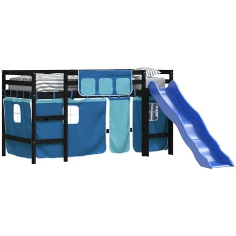 Single Bed，Children's bed，Kids' Loft Bed with Curtains without Mattress Blue 90x190 cm Single VSVS130132