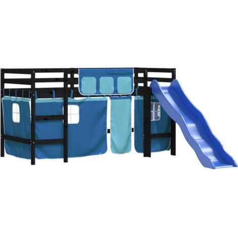 Single Bed，Children's bed，Kids' Loft Bed with Curtains without Mattress Blue 90x190 cm Single VSVS130132