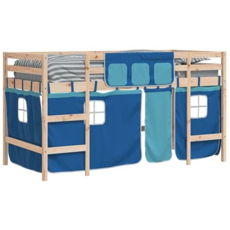Single Bed，Children's bed，Kids' Loft Bed with Curtains without Mattress Blue 90x200cm VSVS865686