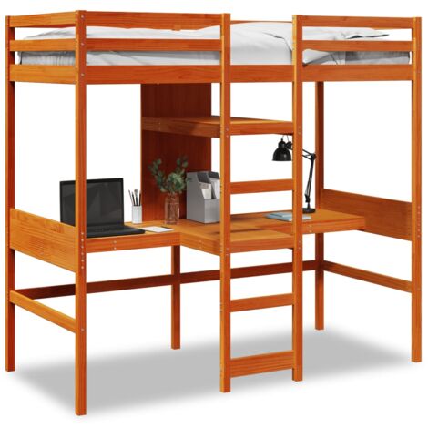 Single Bed，Adult bed，Loft Bed Frame without Mattress Wax Brown 80x200cm Solid Wood Pine VSVS578516