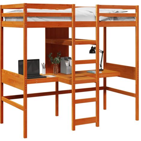 Single Bed，Adult bed，Loft Bed Frame without Mattress Wax Brown 80x200cm Solid Wood Pine VSVS578516
