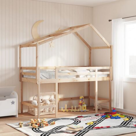 Single Bed，Adult bed，Loft Bed with Ladder and Roof without Mattress 90x190 cm Single VSVS496932