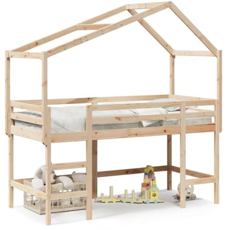 Single Bed，Adult bed，Loft Bed with Ladder and Roof without Mattress 90x190 cm Single VSVS496932
