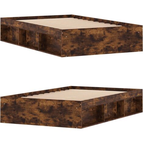 Double bed，Adult bed，Bed Frame without Mattress Smoked Oak 120x190 cm Small Double Small Double VSVS343325