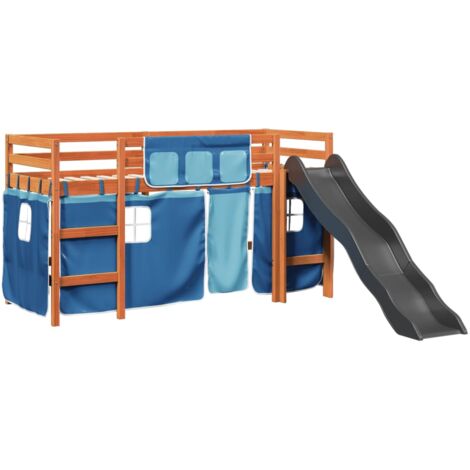 Single Bed，Children's bed，Kids' Loft Bed with Curtains Blue 80x200 cm Solid Wood Pine VSVS910501