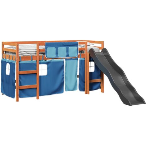 Single Bed，Children's bed，Kids' Loft Bed with Curtains Blue 80x200 cm Solid Wood Pine VSVS910501