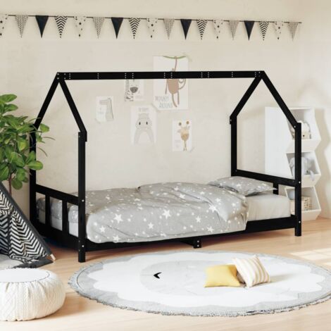 Single Bed，Children's bed，Kids Bed Frame Black 90x200 cm Solid Wood ...