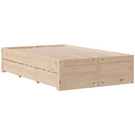 Double bed，Adult bed，Bed Frame without Mattress with Drawers 135x190 cm Double Solid Wood Pine VSVS378305