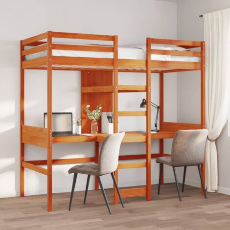 Single Bed，Adult bed，Loft Bed Frame without mattress Wax Brown 90x190cm Solid Wood Pine VSVS488898