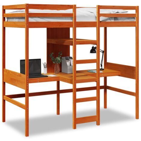 Single Bed，Adult bed，Loft Bed Frame without mattress Wax Brown 90x190cm Solid Wood Pine VSVS488898