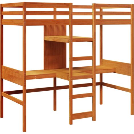 Single Bed，Adult bed，Loft Bed Frame without mattress Wax Brown 90x190cm Solid Wood Pine VSVS488898