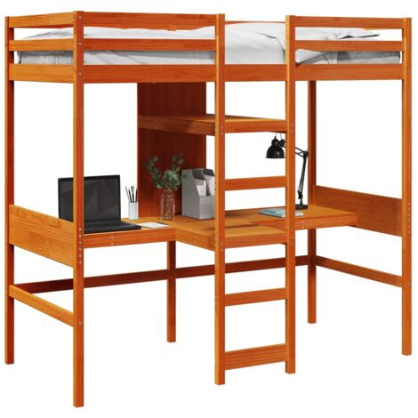 Single Bed，Adult bed，Loft Bed Frame without mattress Wax Brown 90x190cm Solid Wood Pine VSVS488898