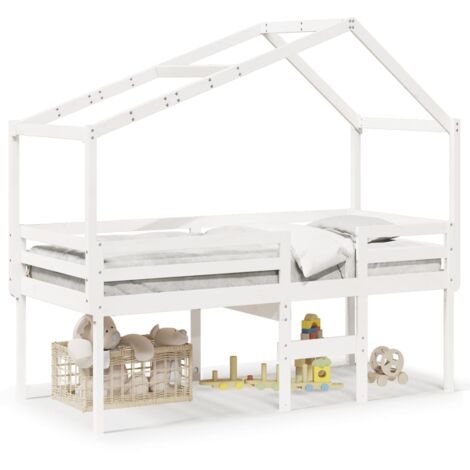 Single Bed，Adult bed，High Sleeper Bed without Mattress White 75x190 cm Small Single Solid Wood Pine VSVS296464