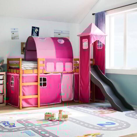Single Bed Children s bed Kids Loft Bed with Tower Pink 90x200 cm Solid Wood Pine VSVS603974