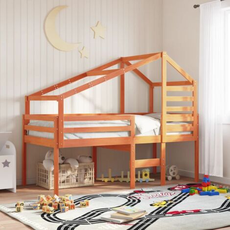 Single Bed，Adult bed，High Sleeper Bed without Mattress Wax Brown 90x190 cm Single Solid Wood Pine VSVS332287