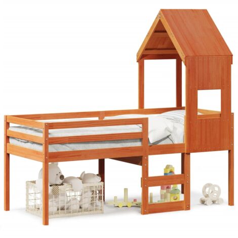Single Bed，Adult bed，High Sleeper Bed without Mattress Wax Brown 90x190 cm Single Solid Wood Pine VSVS789927