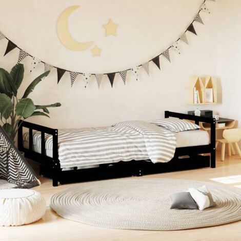 Single Bed，Children's bed，Kids Bed Frame with Drawers Black 90x190 cm ...