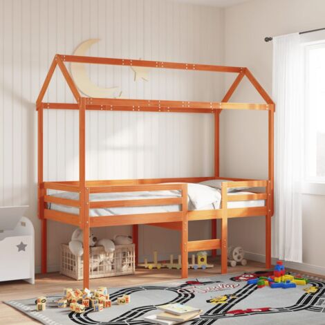Single Bed，Adult bed，High Sleeper Bed without Mattress Wax Brown 90x190 cm Single Solid Wood Pine VSVS267038