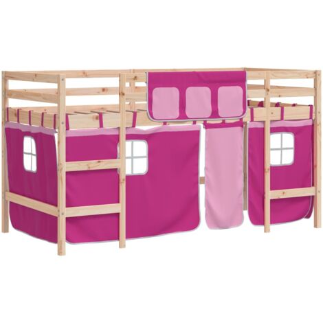 Single Bed，Children's bed，Kids' Loft Bed with Curtains without Mattress Pink 90x190cm VSVS470342