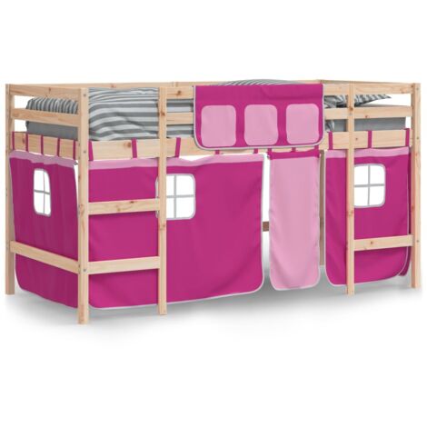 Single Bed，Children's bed，Kids' Loft Bed with Curtains without Mattress Pink 90x190cm VSVS470342