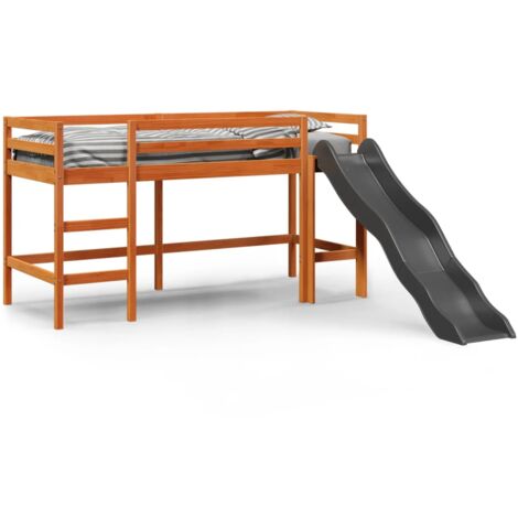 Single Bed，Children's bed，Kids' Loft Bed without Mattress Wax Brown 80x200 cm Solid Wood Pine VSVS470541