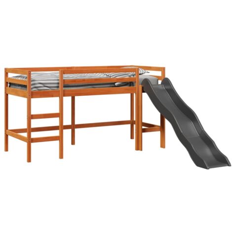 Single Bed，Children's bed，Kids' Loft Bed without Mattress Wax Brown 80x200 cm Solid Wood Pine VSVS470541