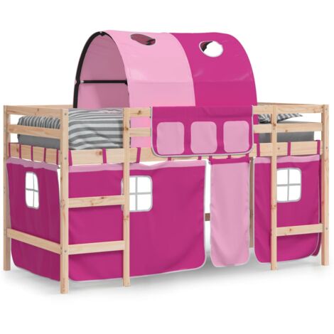 Single Bed，Children's bed，Kids' Loft Bed with Tunnel without Mattress Pink 90x190cm VSVS731802