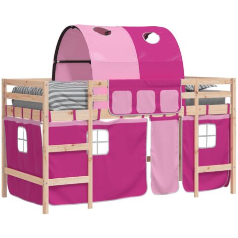 Single Bed，Children's bed，Kids' Loft Bed with Tunnel without Mattress Pink 90x190cm VSVS731802