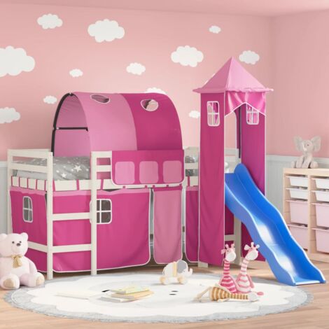 Single Bed，Children's bed，Kids' Loft Bed with Tower without Mattress Pink 80x200 cm VSVS649137