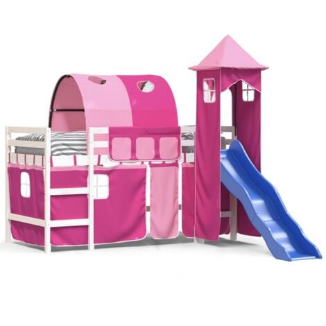 Single Bed，Children's bed，Kids' Loft Bed with Tower without Mattress Pink 80x200 cm VSVS649137