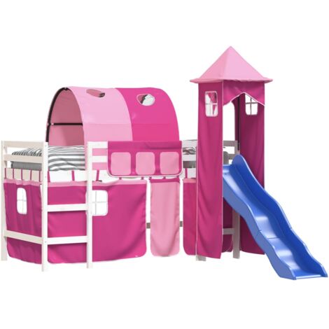 Single Bed，Children's bed，Kids' Loft Bed with Tower without Mattress Pink 80x200 cm VSVS649137
