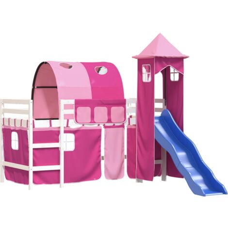 Single Bed，Children's bed，Kids' Loft Bed with Tower without Mattress Pink 80x200 cm VSVS649137
