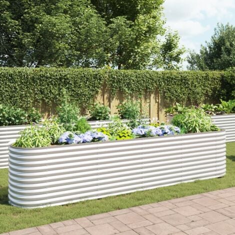 Garden Raised Bed，Planter，Plant pot，Flower box 400x80x81 cm Galvanised Steel Silver VSVS950499