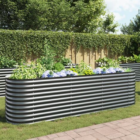 Garden Raised Bed，Planter，Plant pot，Flower box 320x80x81 cm Galvanised Steel Grey VSVS710846