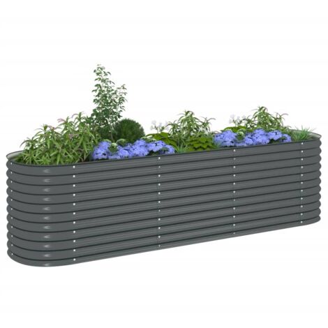 Garden Raised Bed，Planter，Plant pot，Flower box 320x80x81 cm Galvanised Steel Grey VSVS710846
