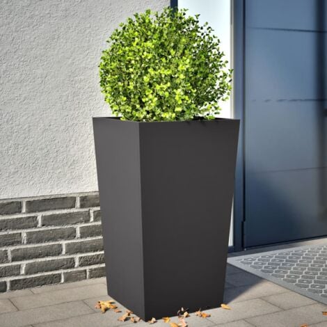 2 pcs Garden Planter，Plant pot，Flower boxs Black 45x45x75 cm Steel VSVS553547