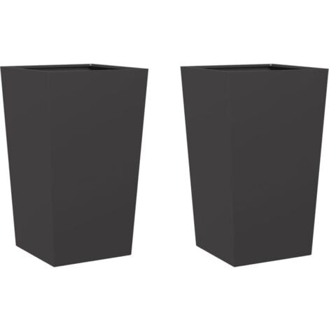 2 pcs Garden Planter，Plant pot，Flower boxs Black 45x45x75 cm Steel VSVS553547